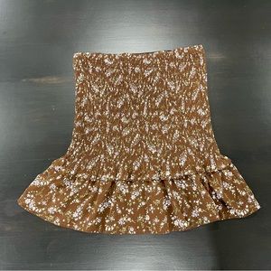 Lulus Ditsy Floral Smocked Brown Mini Skirt Sz XS
